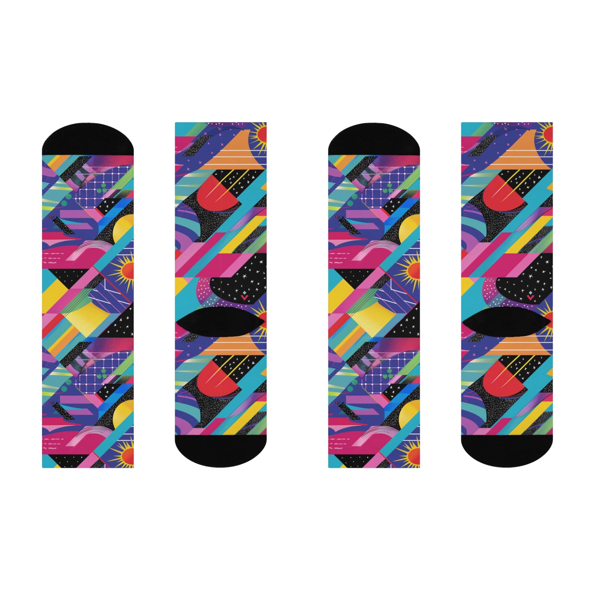 Cushioned Crew Socks, 90s Retro Vibe Design, Vintage Athletic Socks, Colorful Patterned Socks