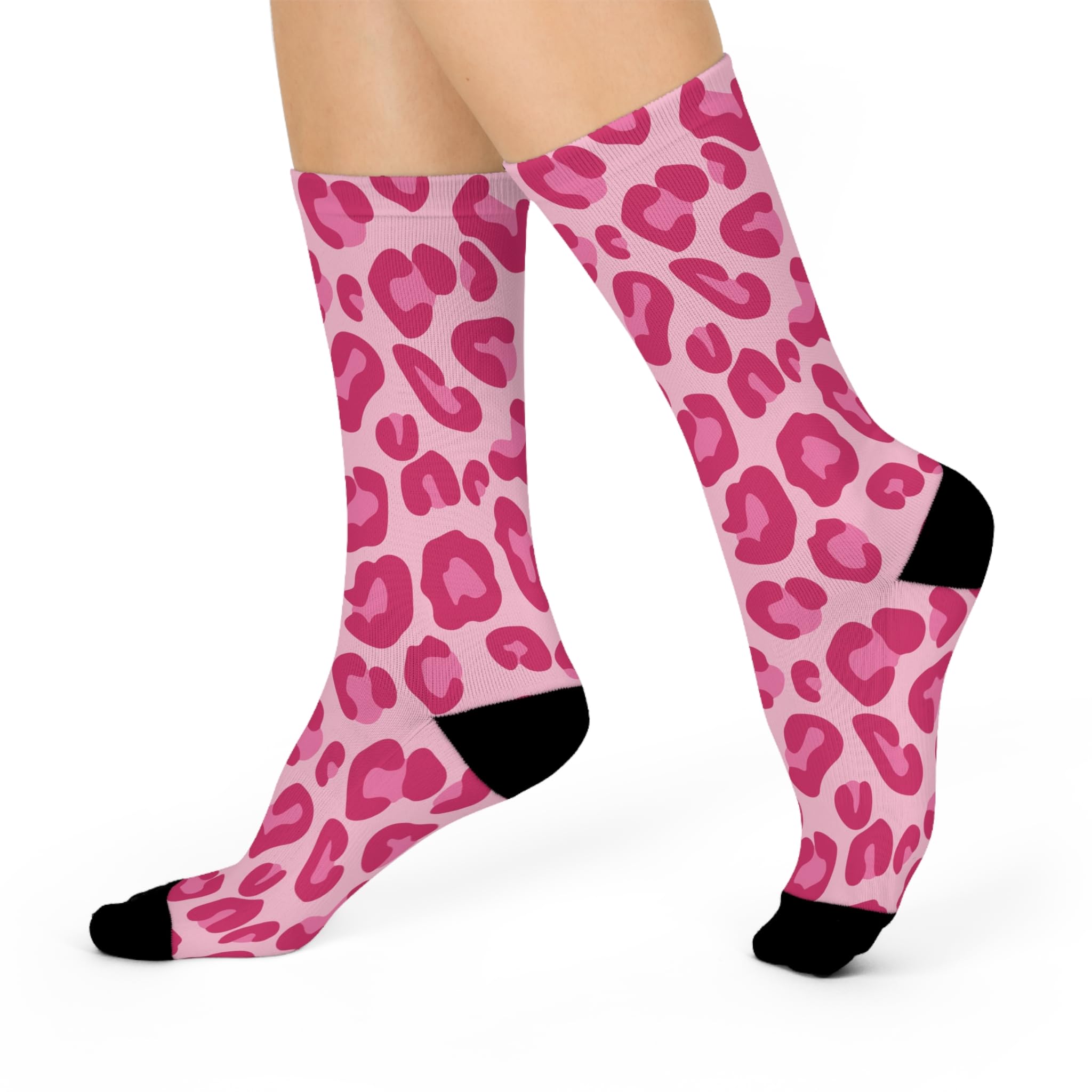 Leopard Print Cushioned Crew Socks, Animal Patterned Dress Socks, Fashionable Footwear, Gift for Her