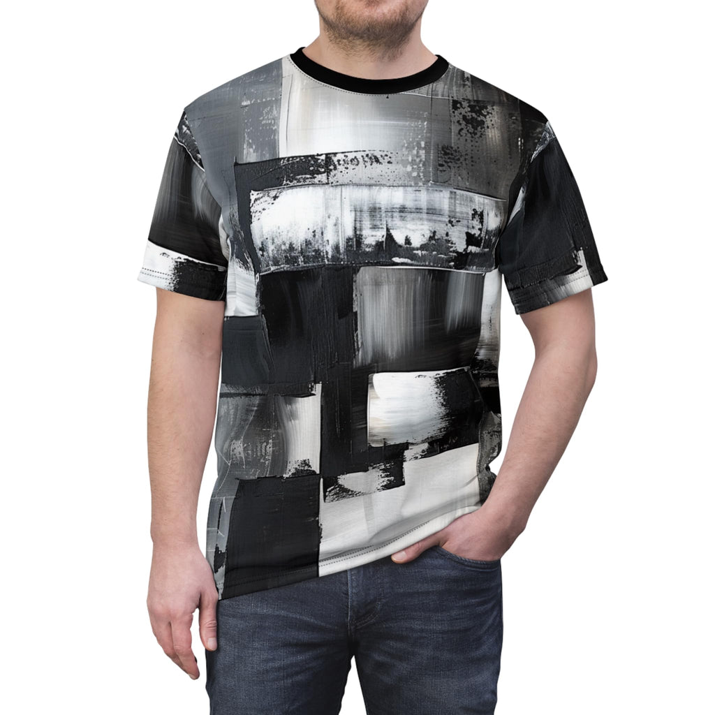 Monochrome Tee, Modern Art Design Print T-Shirt, Unisex Graphic Shirt, Minimalist Clothing, Black and White Top