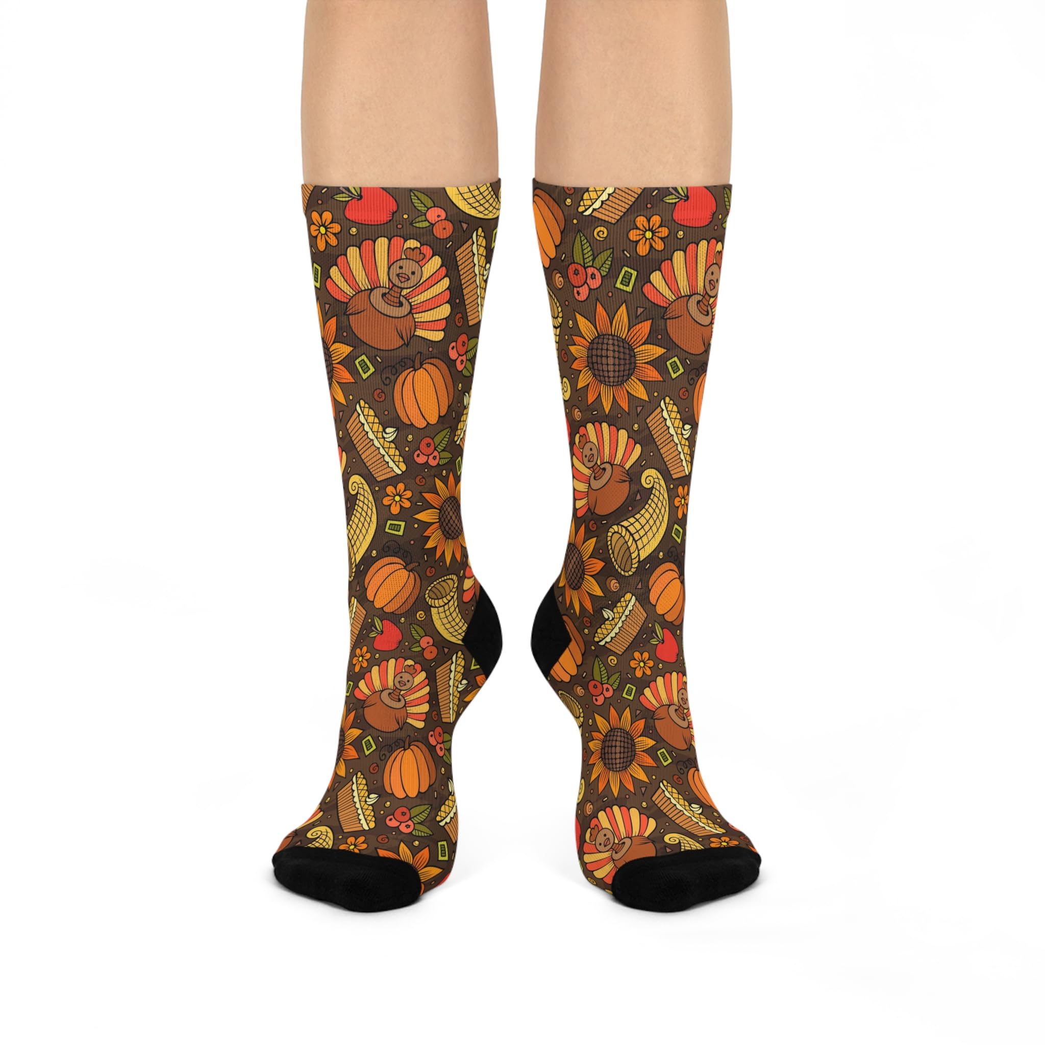 Thanksgiving Cushioned Crew Socks, Festive Autumn Socks for Thanksgiving, Cute Holiday Socks