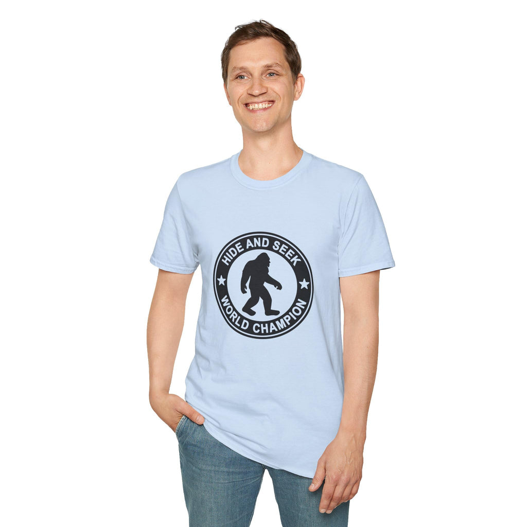 Hide and Seek World Champion T-Shirt, Sasquatch Tee, Big Foot Gift, Funny Unisex Shirt, Yeti Top, Mythical Creature Apparel