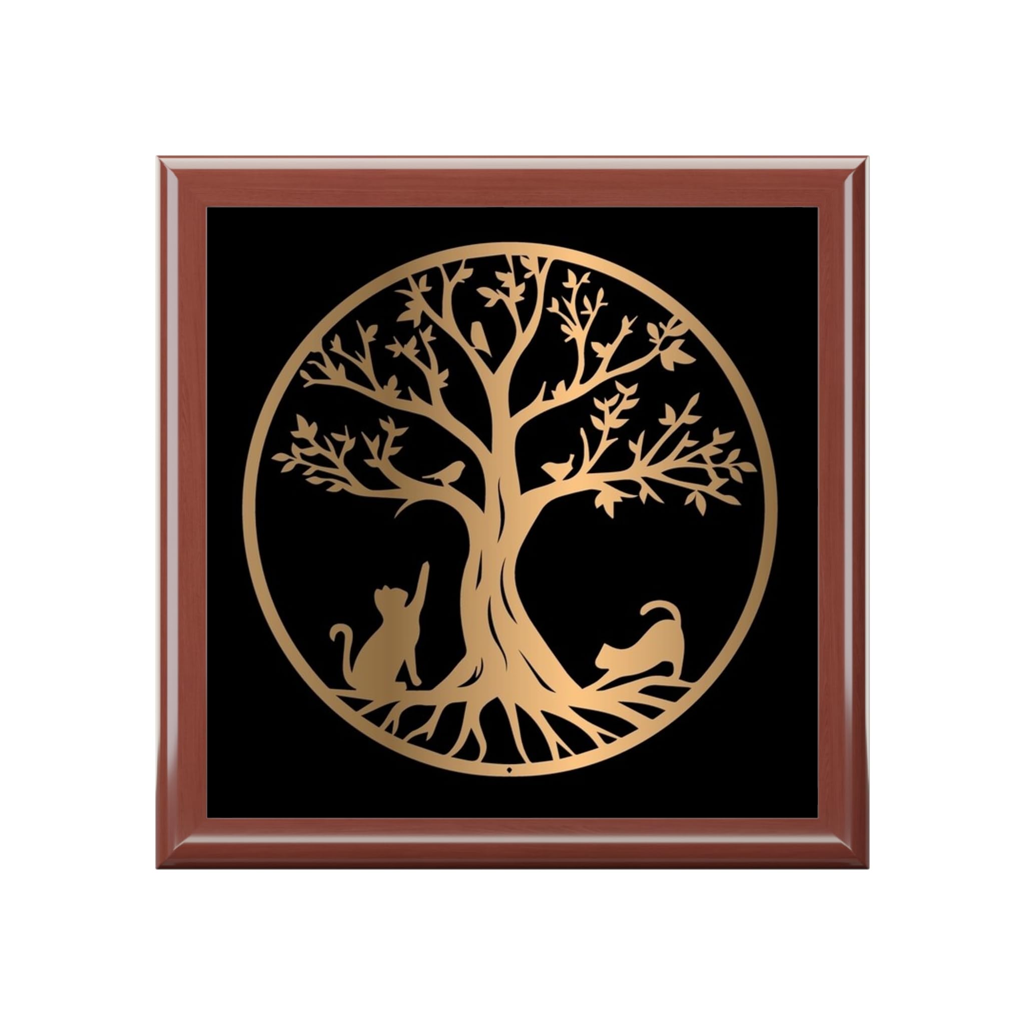 Jewelry Box, Tree of Life Cats and Birds Design, Keepsake Organizer, Trinket Storage, Gift for Her, Jewelry Holder