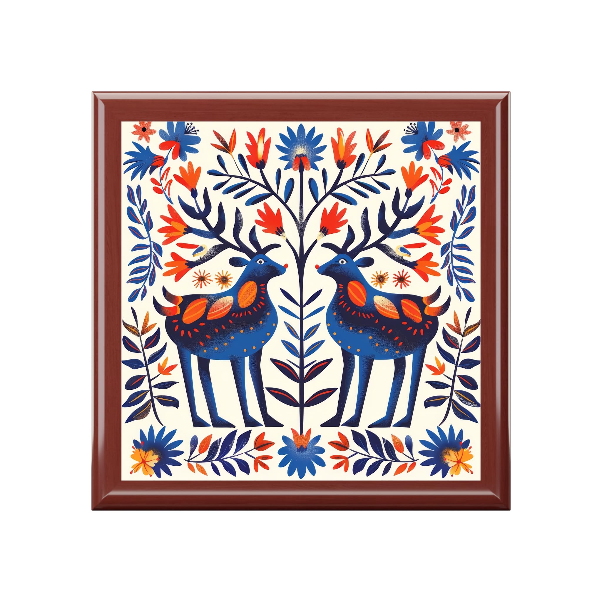 Jewelry Box, Folk Art Deer Design, Wood Organizer, Gift for Her