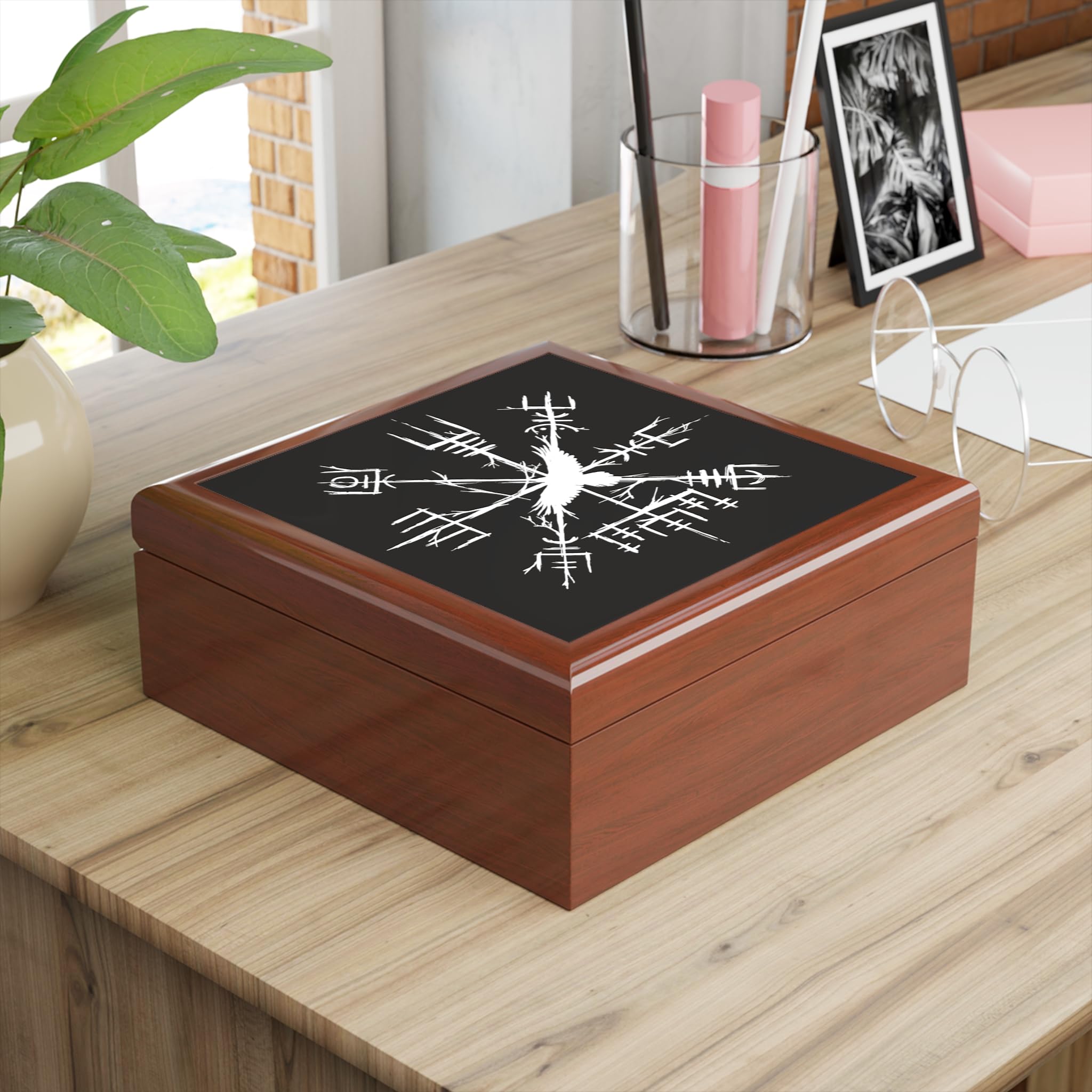 Jewelry Box, Norse Compass and Raven Design, Trinket Holder, Gift for Viking Enthusiast