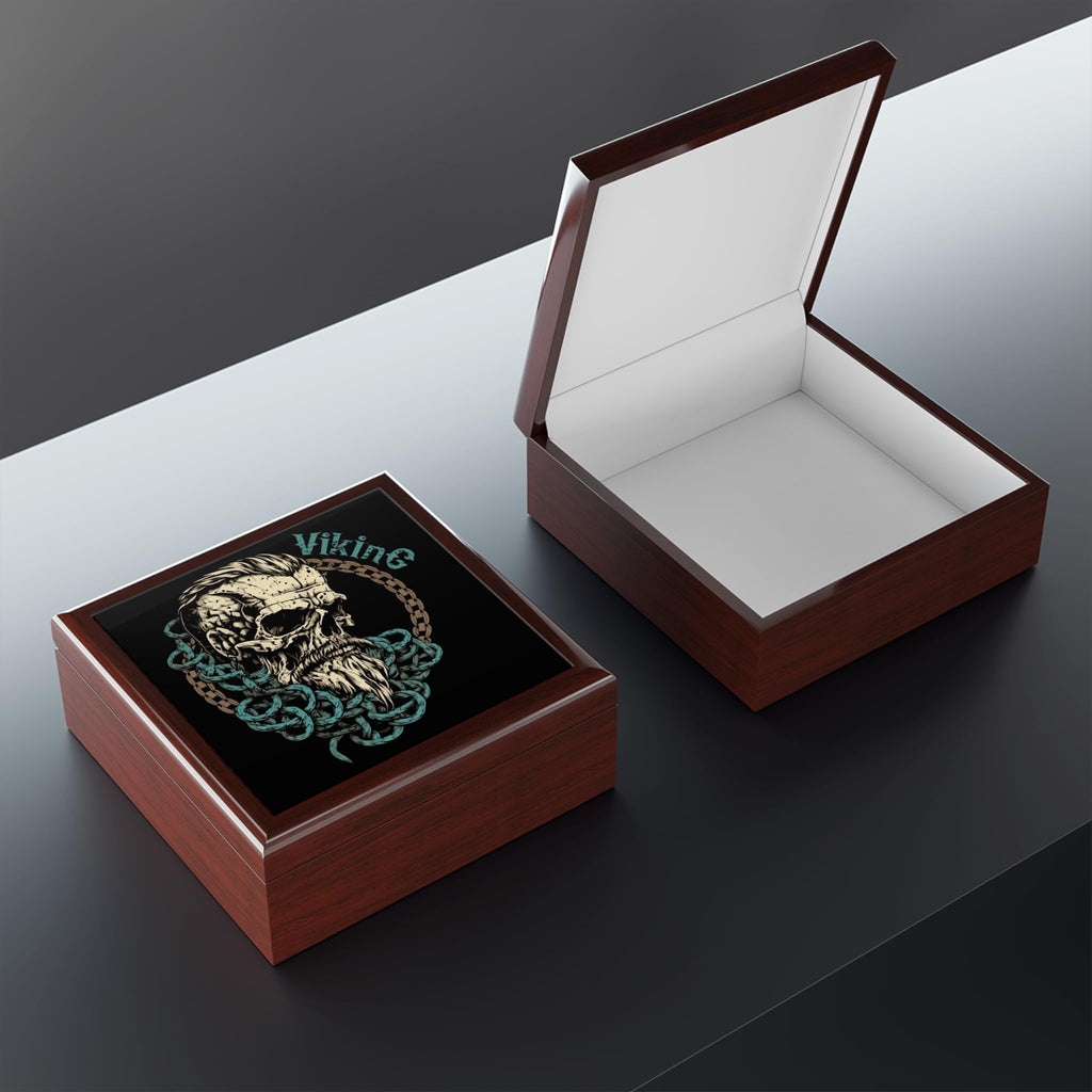 Jewelry Box with Viking Warrior Design, Norse Mythology Fan, Decorative Item, Wooden Keepsake Box