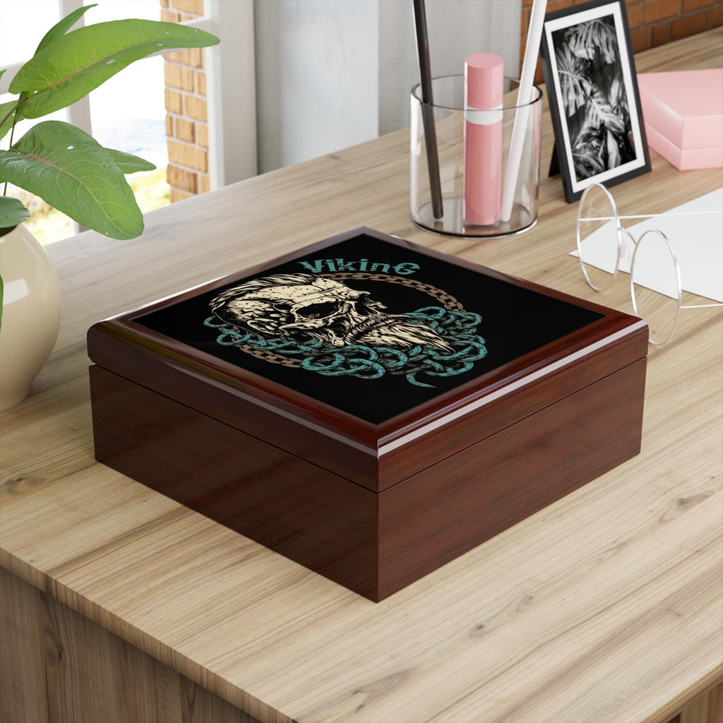 Jewelry Box with Viking Warrior Design, Norse Mythology Fan, Decorative Item, Wooden Keepsake Box