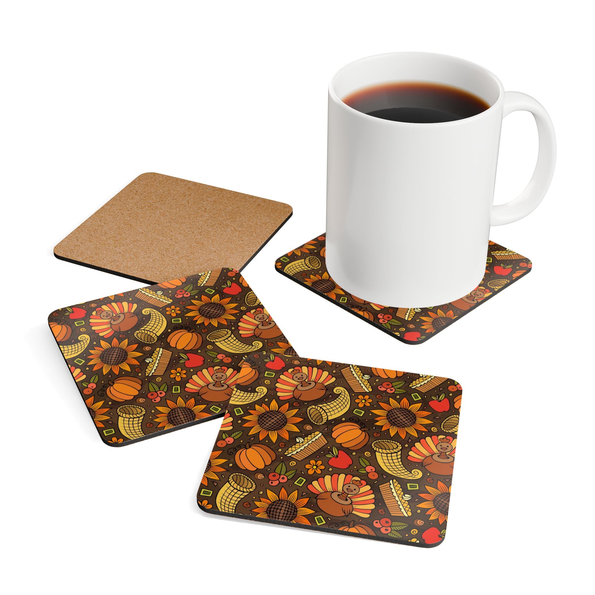 Coaster Set, Thanksgiving Pattern, Holiday Decor, Table Coasters, Hostess Gift, Home Accessories