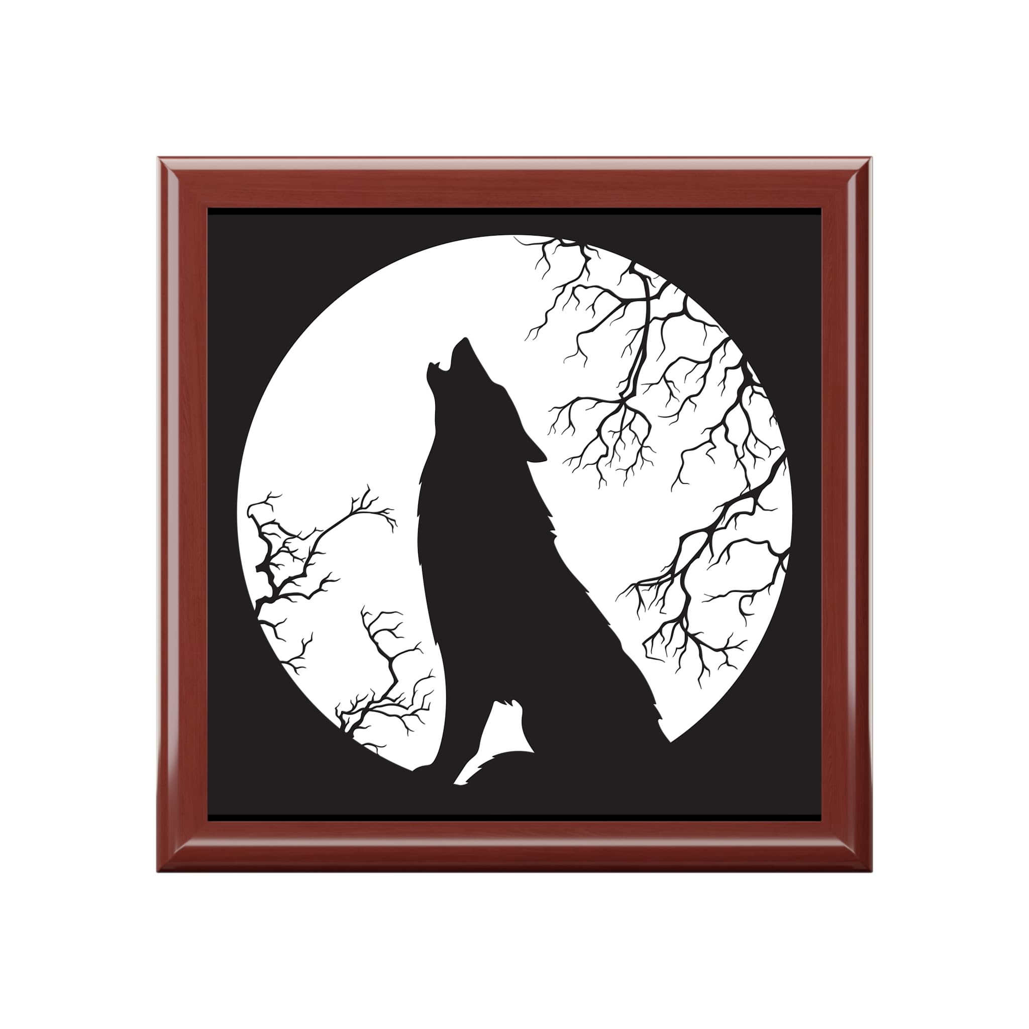 Wood Jewelry Box, Howling Wolf design, Jewelry Organizer, Nature Inspired Decor, Trinket Storage