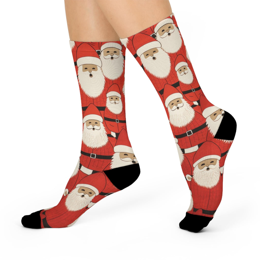 Cushioned Crew Socks, Cute Santa, Christmas Stocking Stuffer, Holiday Gift, Winter Apparel, Cozy Santa Socks