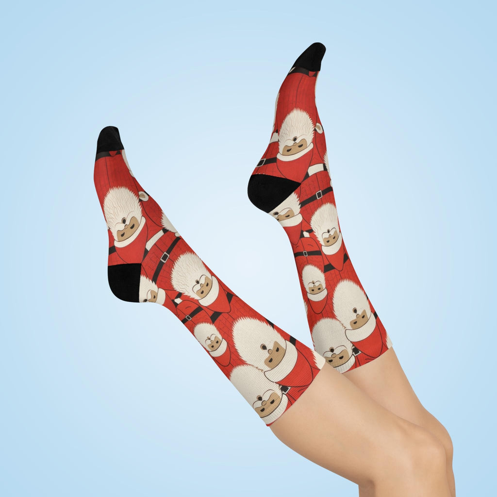 Cushioned Crew Socks, Cute Santa, Christmas Stocking Stuffer, Holiday Gift, Winter Apparel, Cozy Santa Socks