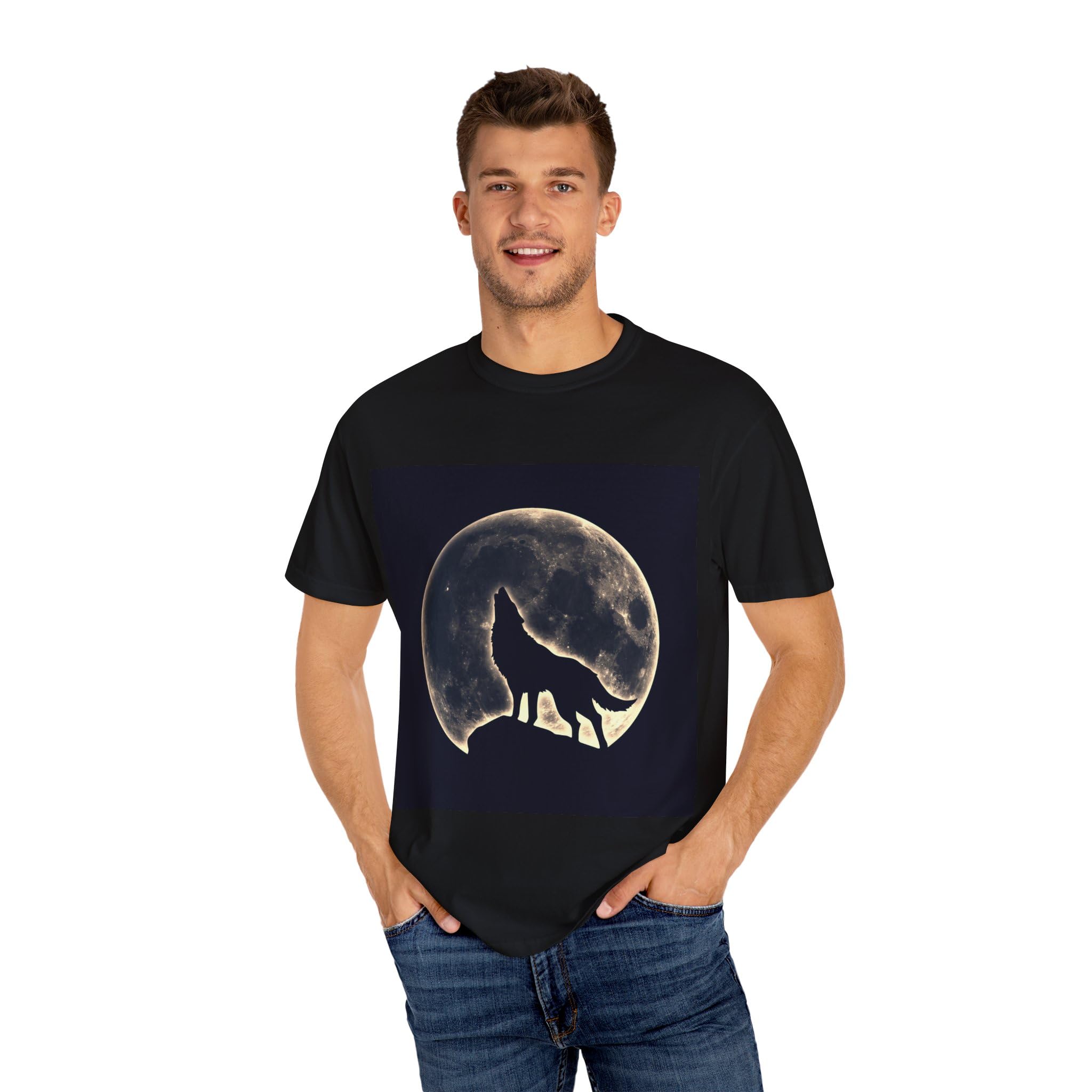 Wolf Howling at The Moon Unisex T-Shirt, Wildlife Animal Tee, Nature Lover Shirt, Moon Phase Top, Outdoor Adventure Apparel