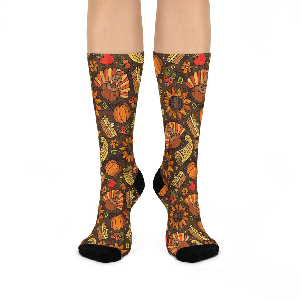 Thanksgiving Cushioned Crew Socks, Festive Autumn Socks for Thanksgiving, Cute Holiday Socks