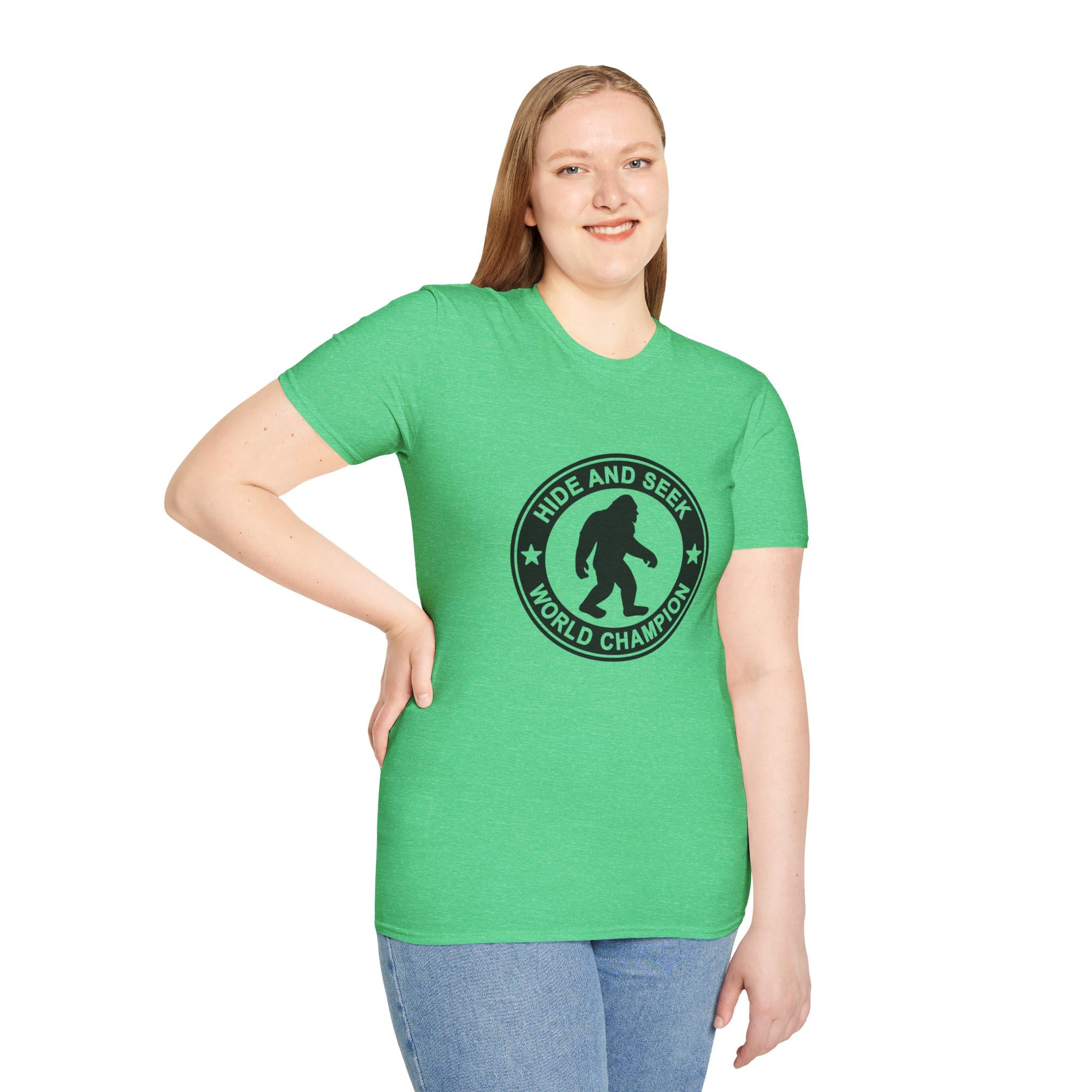 Hide and Seek World Champion T-Shirt, Sasquatch Tee, Big Foot Gift, Funny Unisex Shirt, Yeti Top, Mythical Creature Apparel