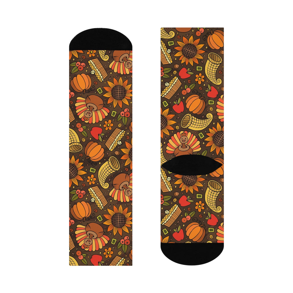 Thanksgiving Cushioned Crew Socks, Festive Autumn Socks for Thanksgiving, Cute Holiday Socks