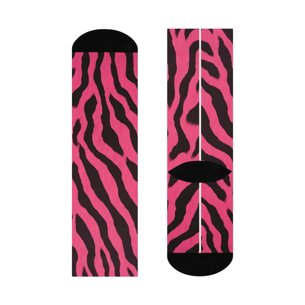 Zebra Print Cushioned Crew Socks, Animal Patterned Dress Socks, Fashionable Footwear, Gift for Her, Cozy Winter Accessories