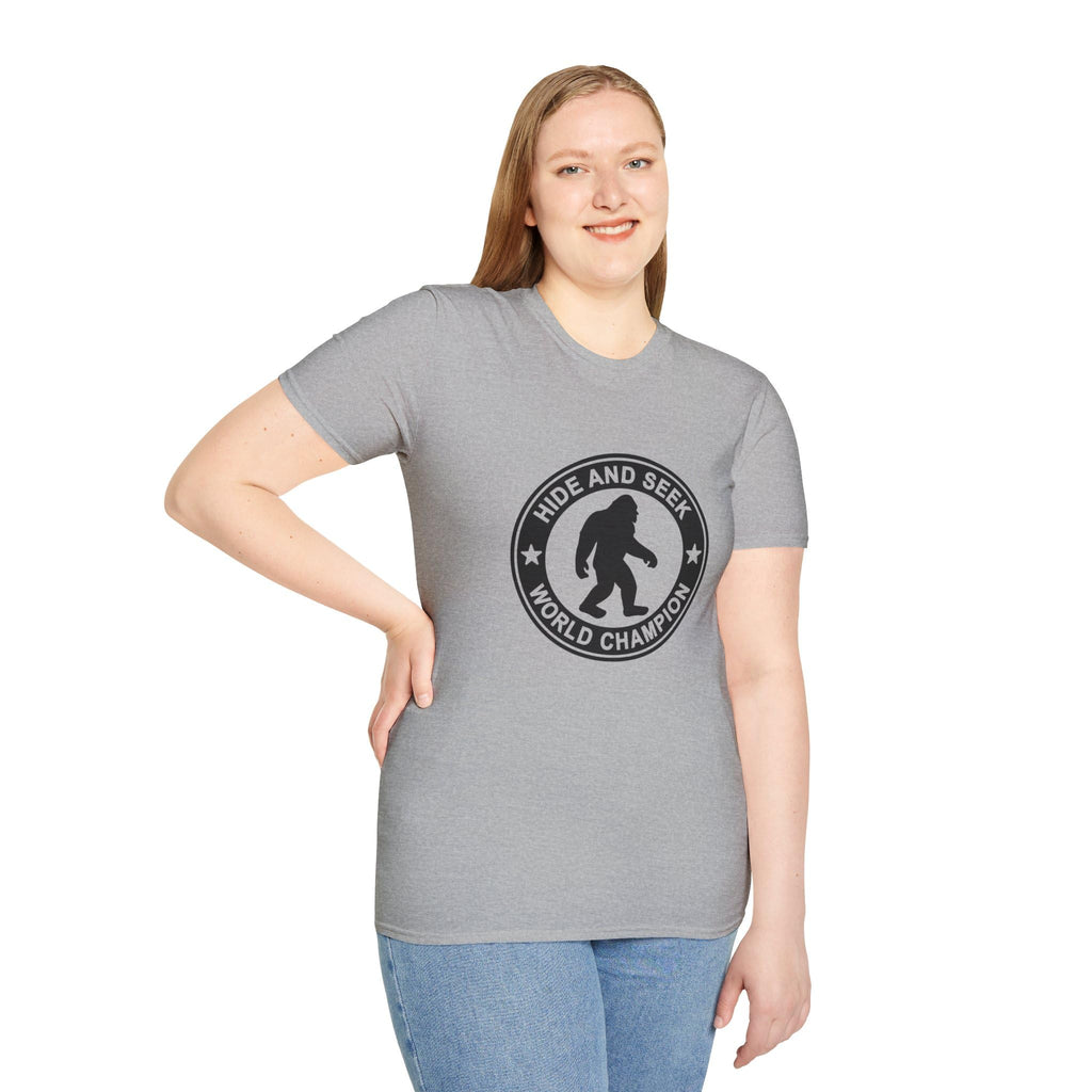 Hide and Seek World Champion T-Shirt, Sasquatch Tee, Big Foot Gift, Funny Unisex Shirt, Yeti Top, Mythical Creature Apparel
